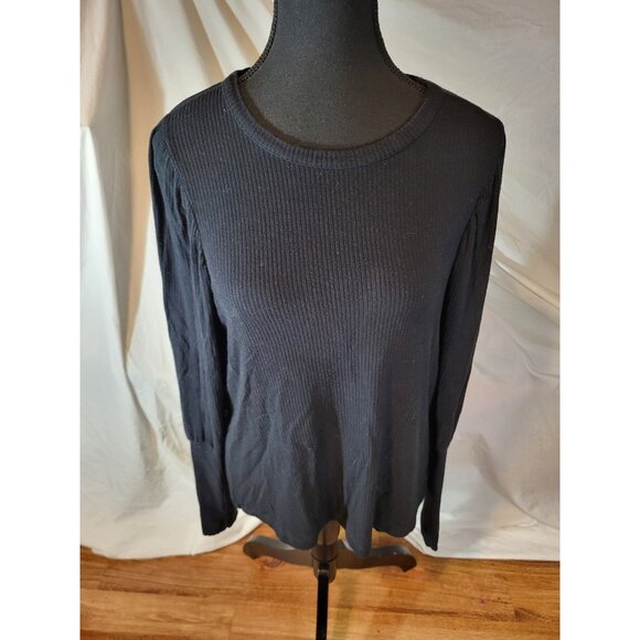 Evereve Size Small Black Ribbed L/S  Top Shirt - Picture 1 of 5
